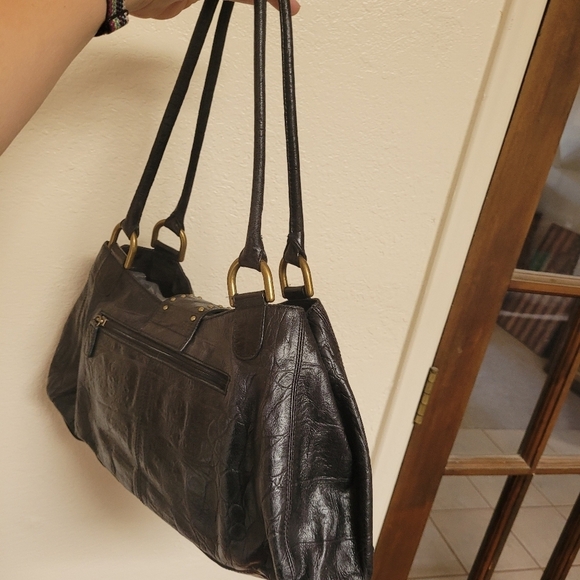 Kate Landry Black Croc Embossed Leather Handbag - Picture 5 of 10